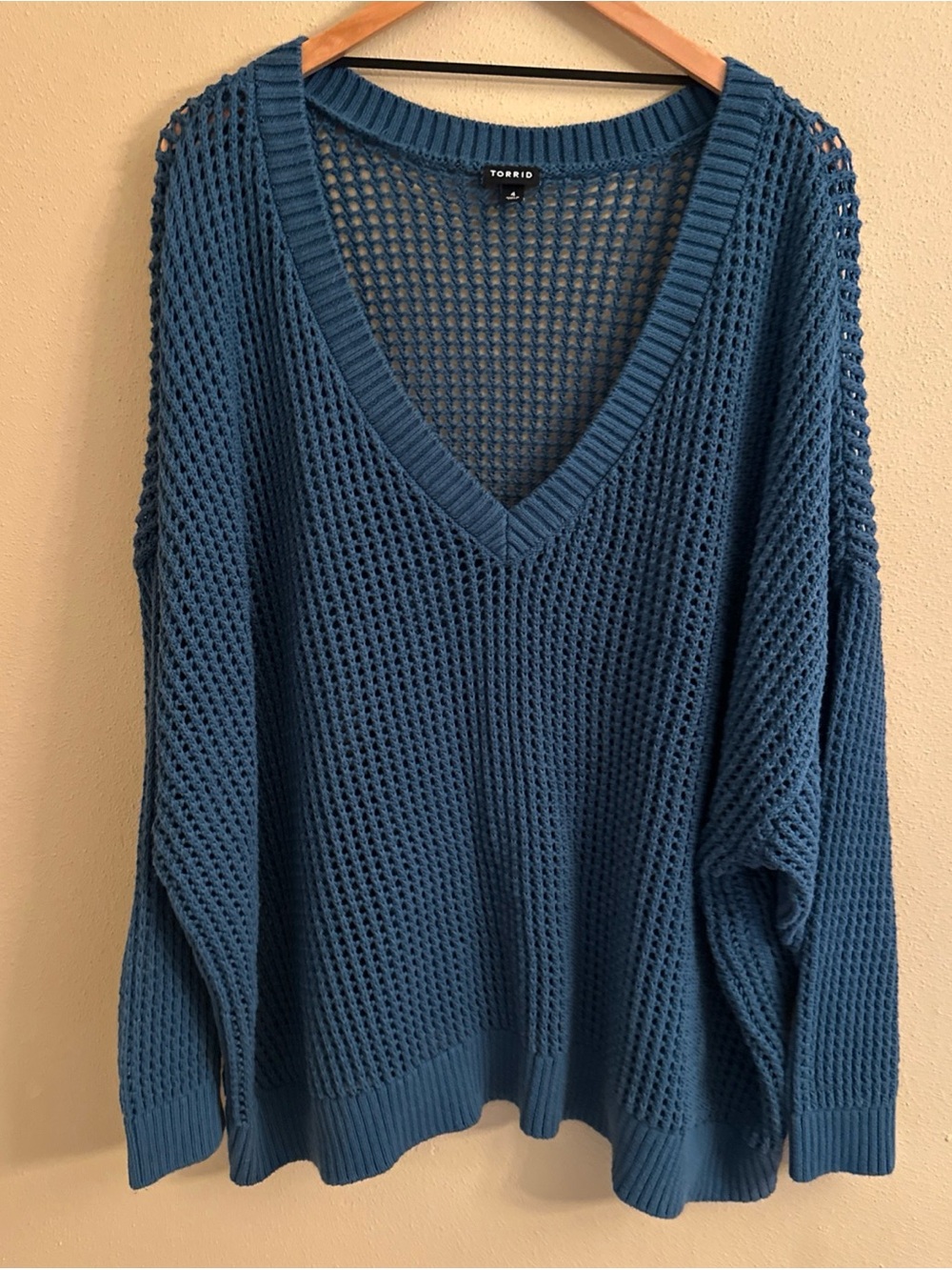 Torrid 4X Sweater Open Knit Blue Teal Layering Sweater V Neck Fall Cozy